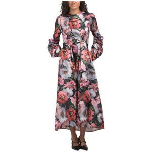 NANCY YANG Floral Long Sleeve Gown